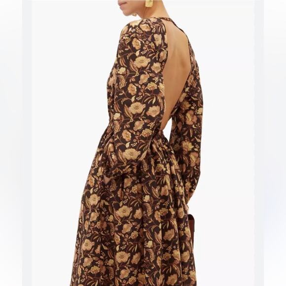 Matteau Puff Sleeve Open Back Orange Floral Maxi Dress - Picture 7 of 13